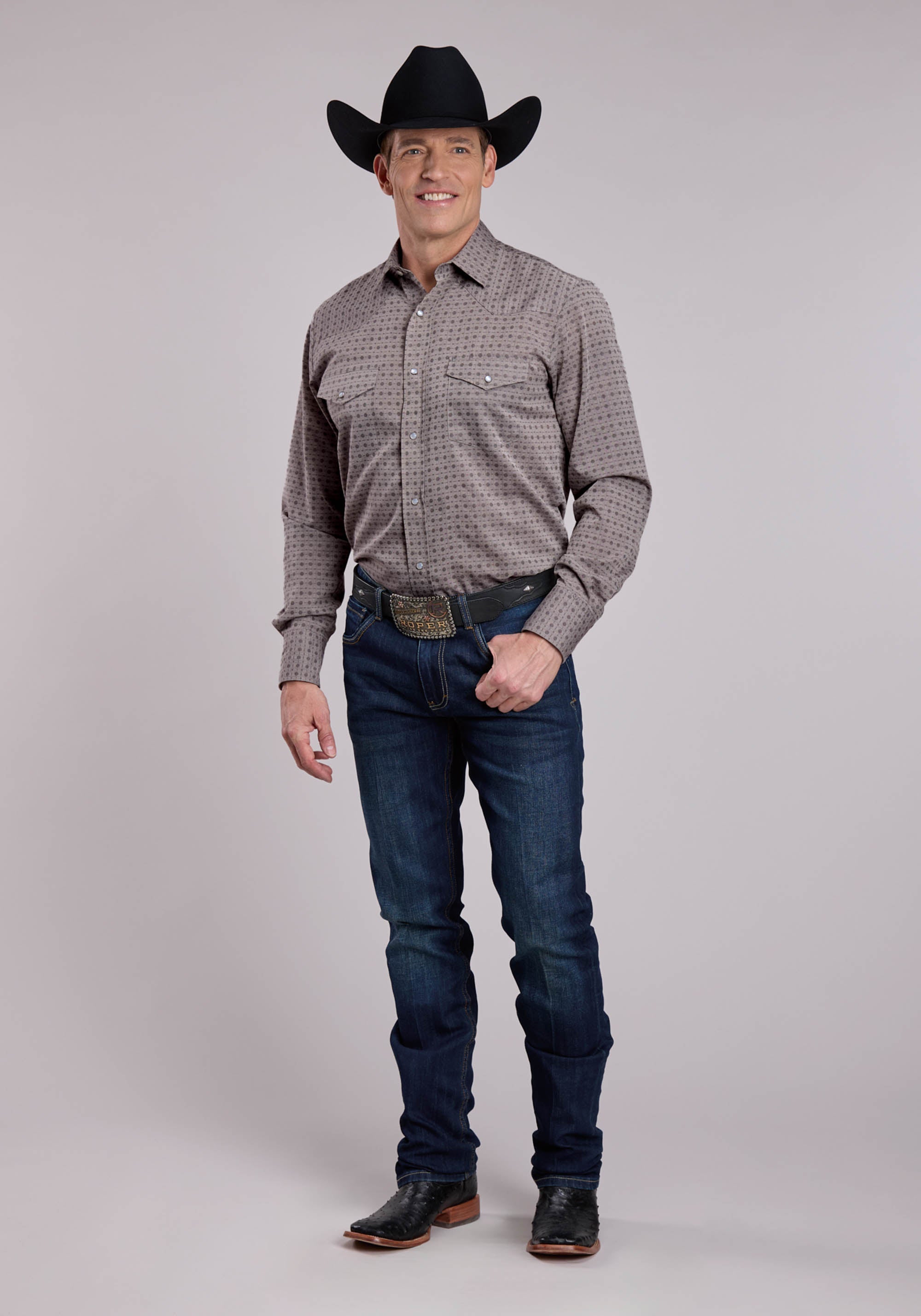 Mens Roper Double Diamonds Long Sleeve Snap Shirt