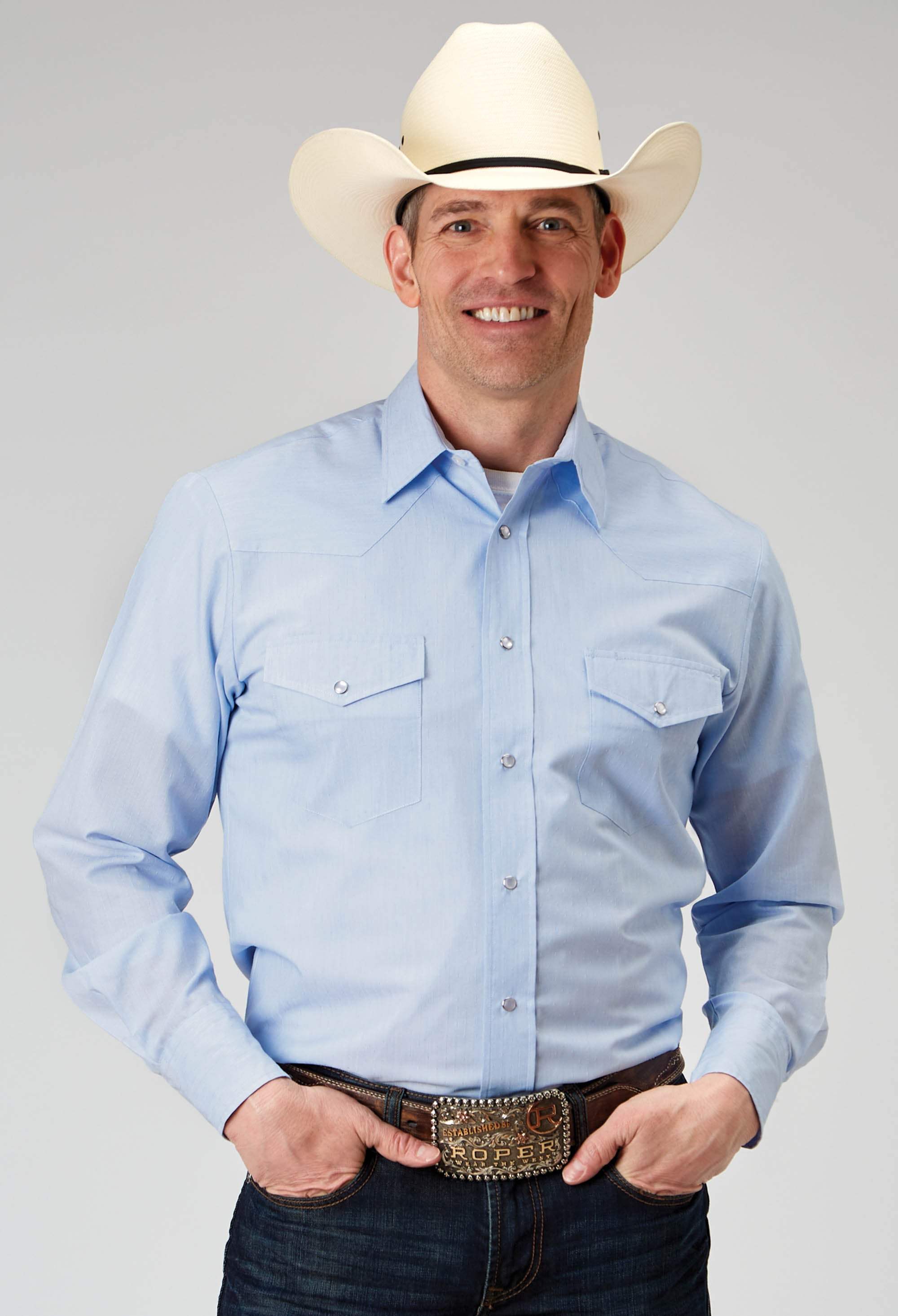 Roper Mens Long Sleeve Snap Light Blue Tonal Stripe Western Shirt - Roper - Flyclothing LLC