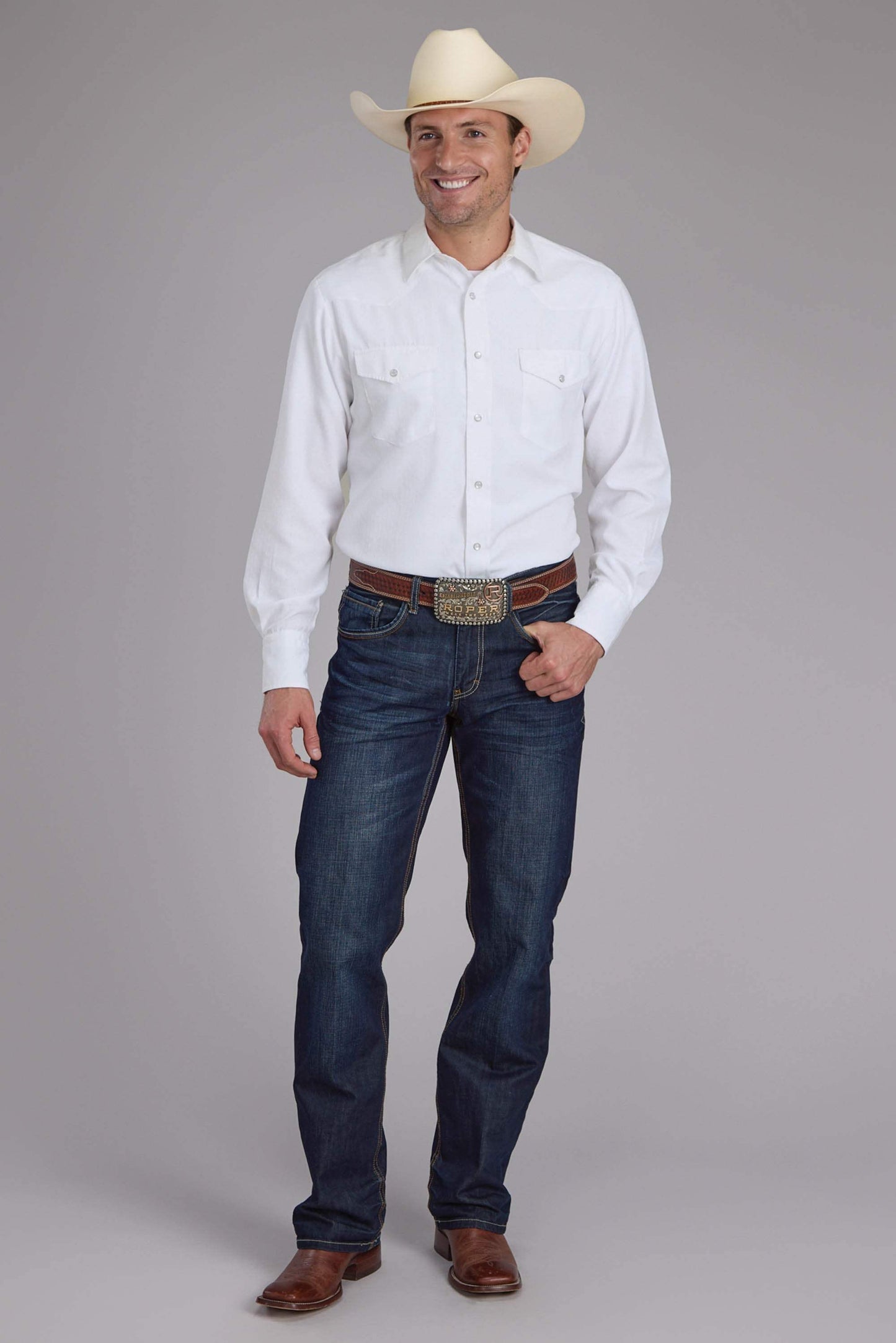Roper Mens White Tone On Tone Long Sleeve Snap Western Shirt - Roper - Flyclothing LLC