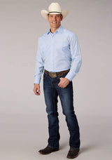 Roper Mens Light Blue Tone On Tone Horseshoes Long Sleeve Snap Western Shirt - Roper - Flyclothing LLC