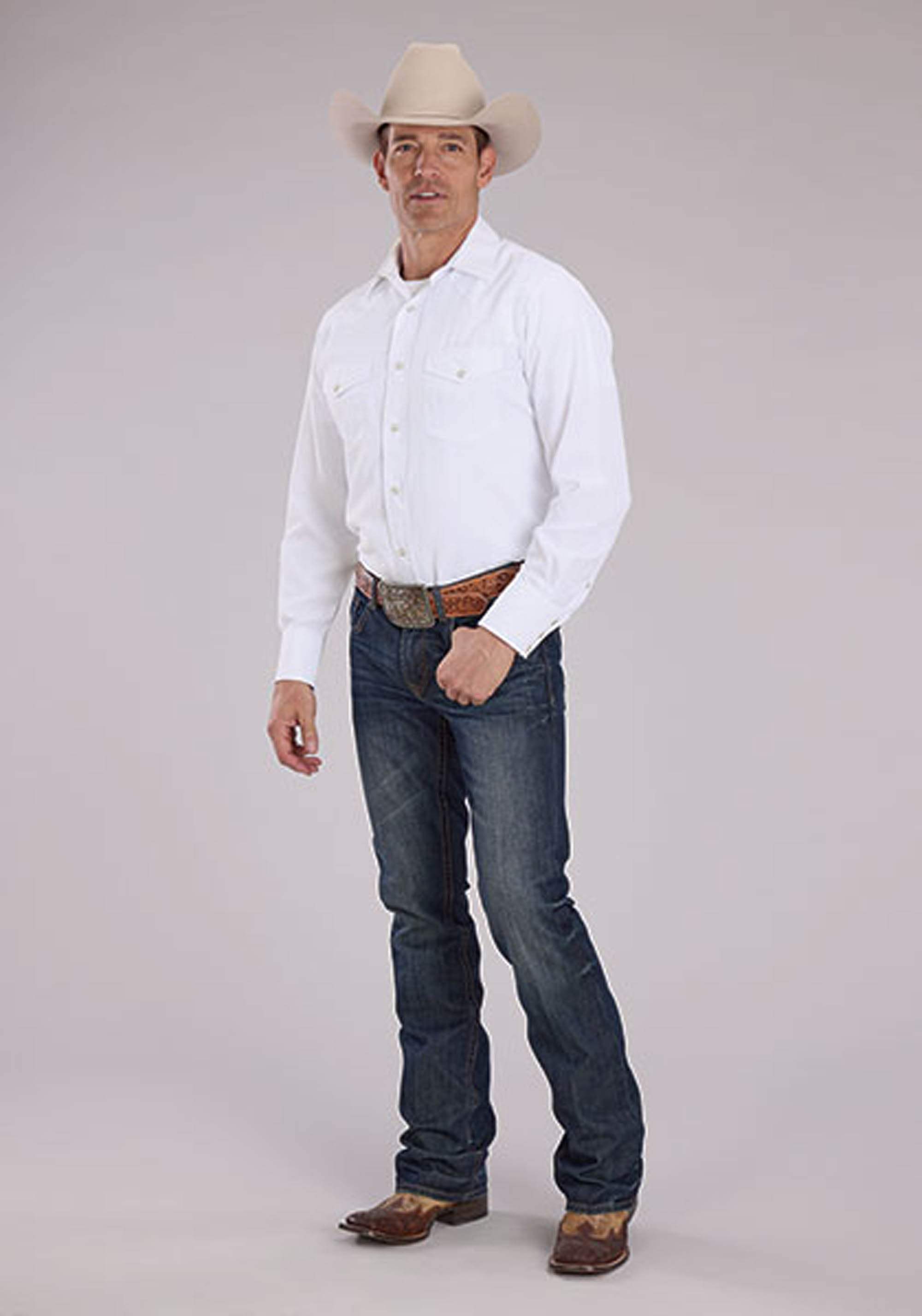 Roper Mens White Aztec Tone On Tone Long Sleeve Snap Western Shirt - Roper - Flyclothing LLC
