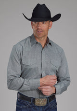 Roper Mens Allover Tone On Tone - Gray Long Sleeve Snap Western Shirt