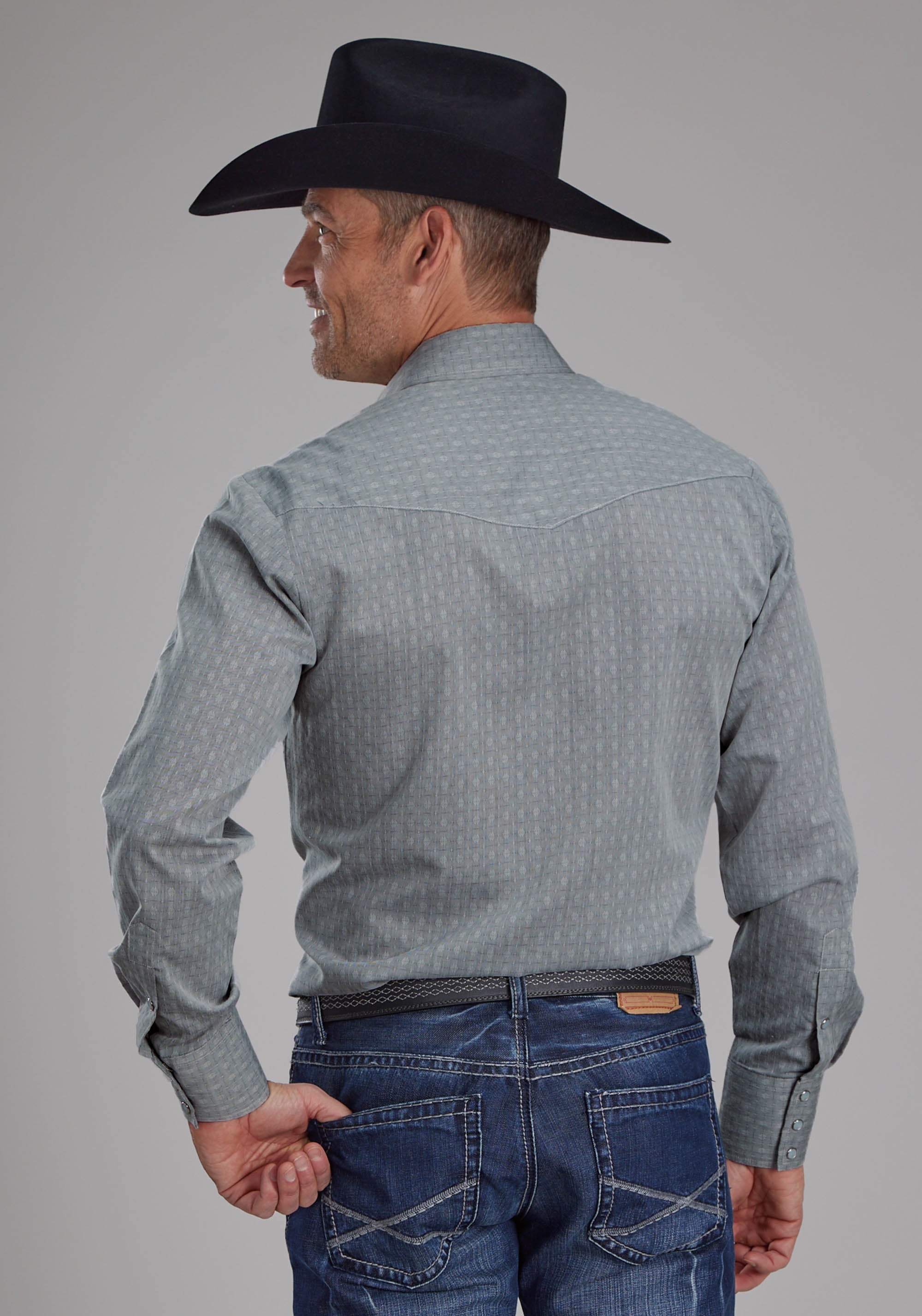 Roper Mens Allover Tone On Tone - Gray Long Sleeve Snap Western Shirt