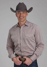Roper Mens Allover Tone On Tone - Dark Red Long Sleeve Snap Western Shirt - Roper - Flyclothing LLC