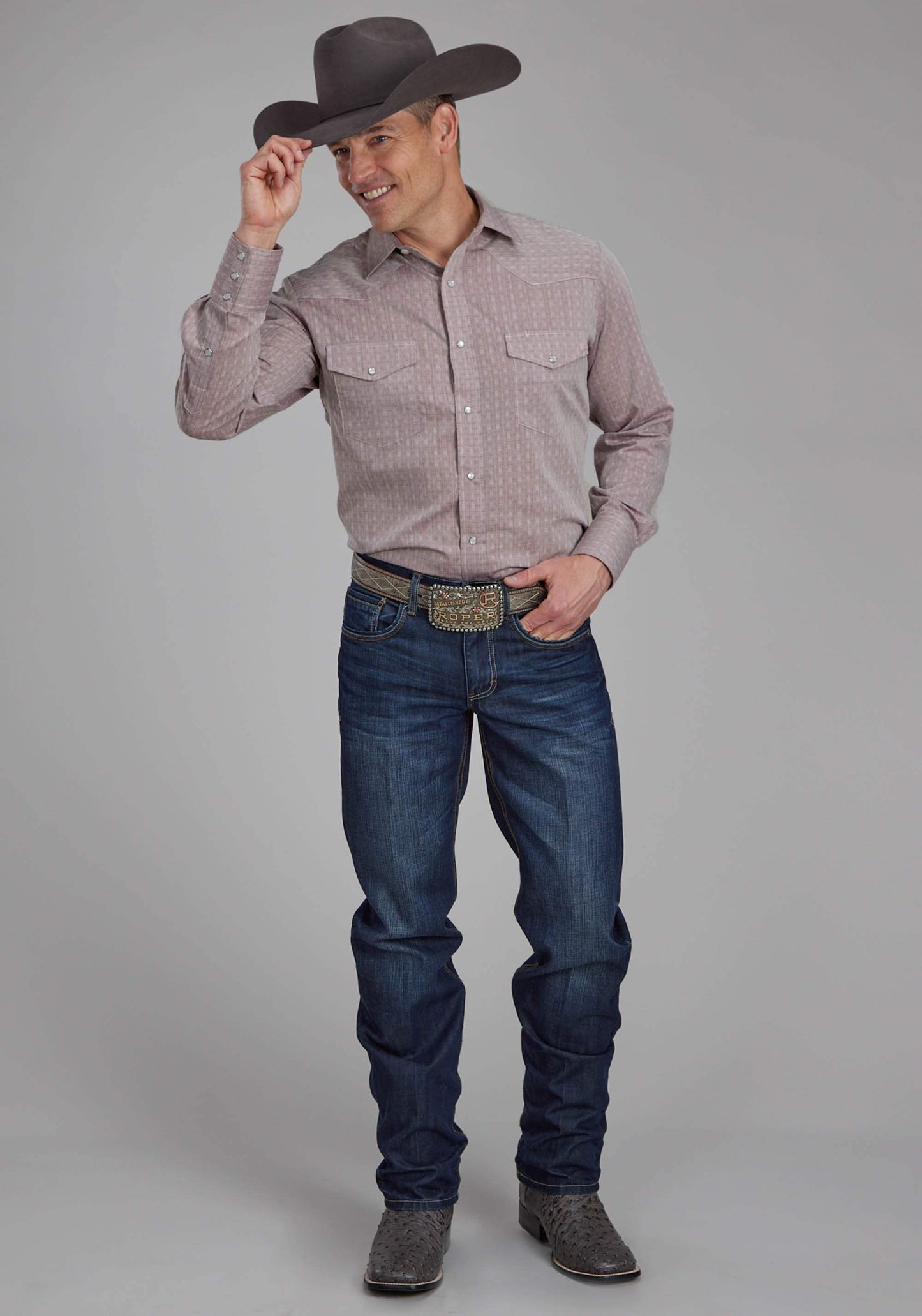 Roper Mens Allover Tone On Tone - Dark Red Long Sleeve Snap Western Shirt - Roper - Flyclothing LLC
