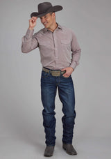 Roper Mens Allover Tone On Tone - Dark Red Long Sleeve Snap Western Shirt - Roper - Flyclothing LLC
