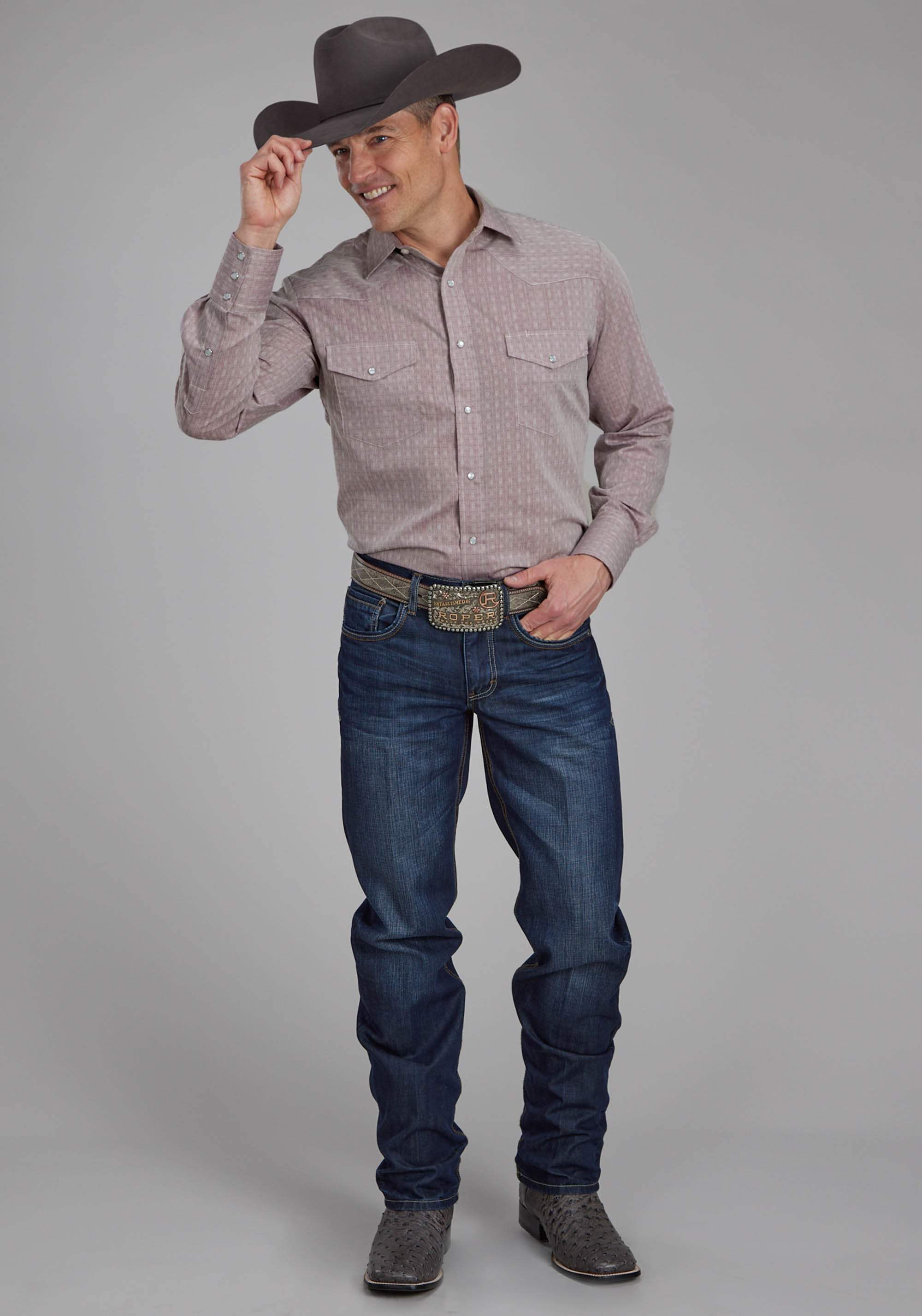 Roper Mens Allover Tone On Tone - Dark Red Long Sleeve Snap Western Shirt - Roper - Flyclothing LLC