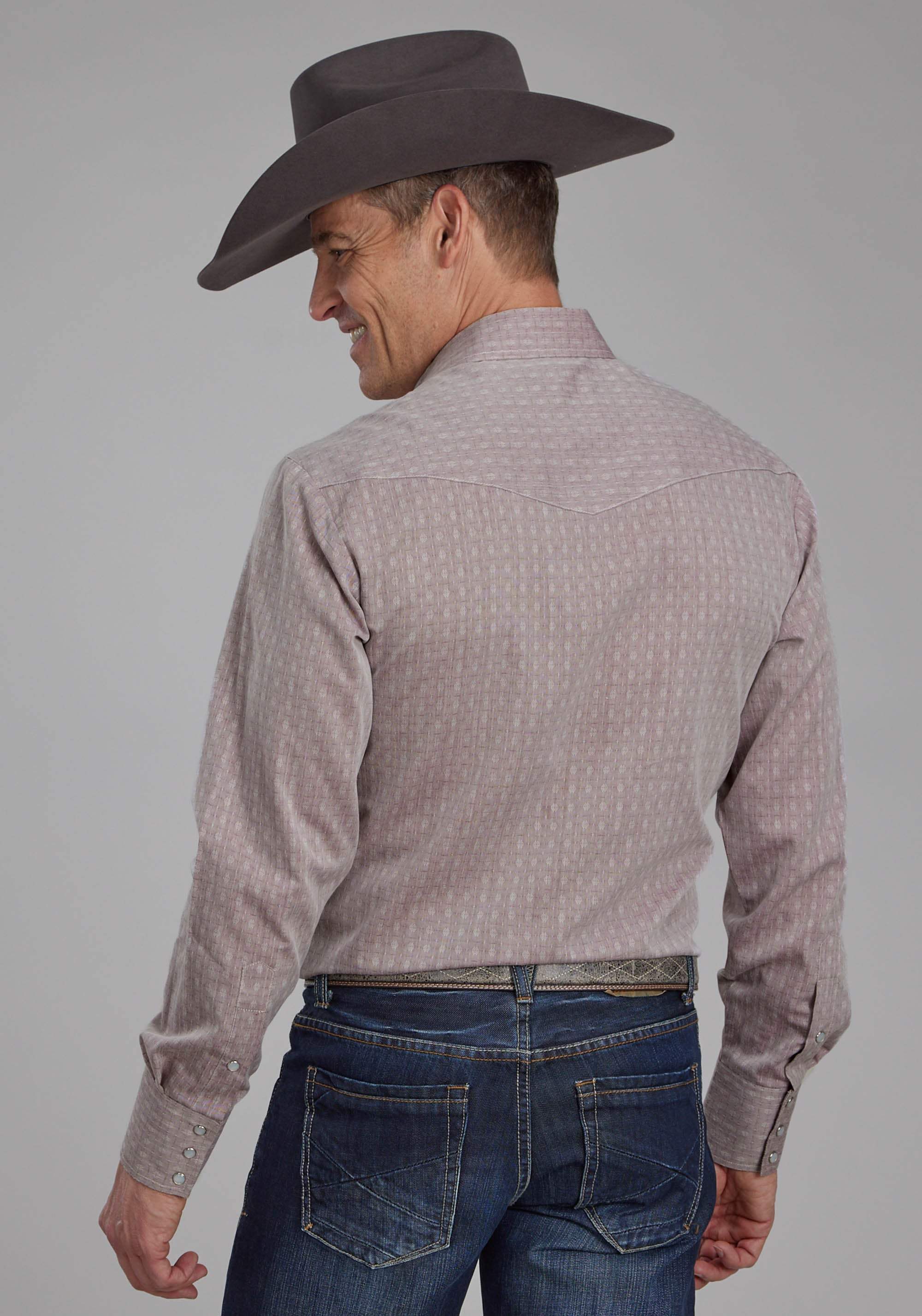 Roper Mens Allover Tone On Tone - Dark Red Long Sleeve Snap Western Shirt - Roper - Flyclothing LLC