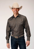 Roper Mens Long Sleeve Snap Grey Floral Stripe Tone On Tone Western Shirt - Roper