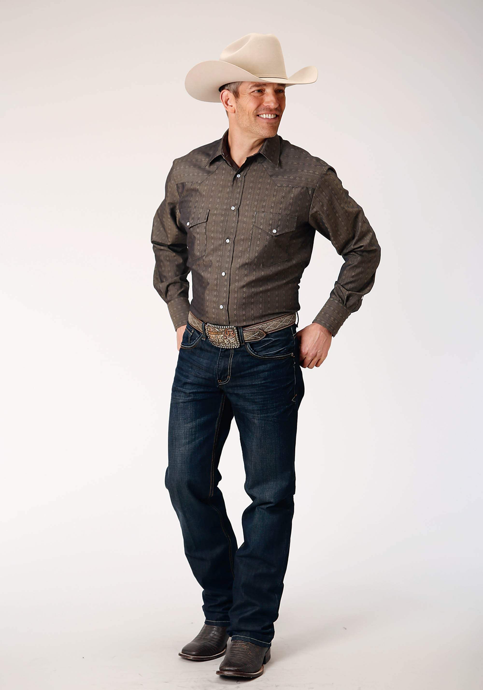Roper Mens Long Sleeve Snap Grey Floral Stripe Tone On Tone Western Shirt - Roper - Flyclothing LLC