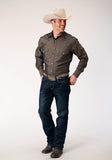 Roper Mens Long Sleeve Snap Grey Floral Stripe Tone On Tone Western Shirt - Roper