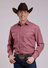 Roper Mens Long Sleeve Snap Red Basket Weave Western Shirt - Roper - Flyclothing LLC