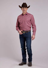 Roper Mens Long Sleeve Snap Red Basket Weave Western Shirt - Roper - Flyclothing LLC