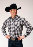 Roper Mens Long Sleeve Snap Black Aqua Grey Plaid Western Shirt Tall Fit - Roper