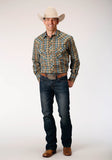 Roper Mens Long Sleeve Snap Green Rust Tan Small Scale Plaid Western Shirt Tall Fit - Roper