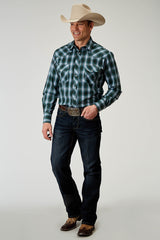 Roper Mens Long Sleeve Snap Ocean Plaid Western Shirt Tall Fit - Roper