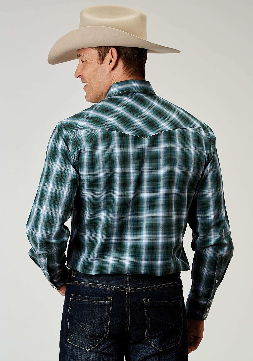 Roper Mens Long Sleeve Snap Ocean Plaid Western Shirt Tall Fit - Roper - Flyclothing LLC