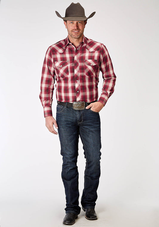 Roper Mens Long Sleeve Snap Red Plaid Western Shirt Tall Fit - Roper