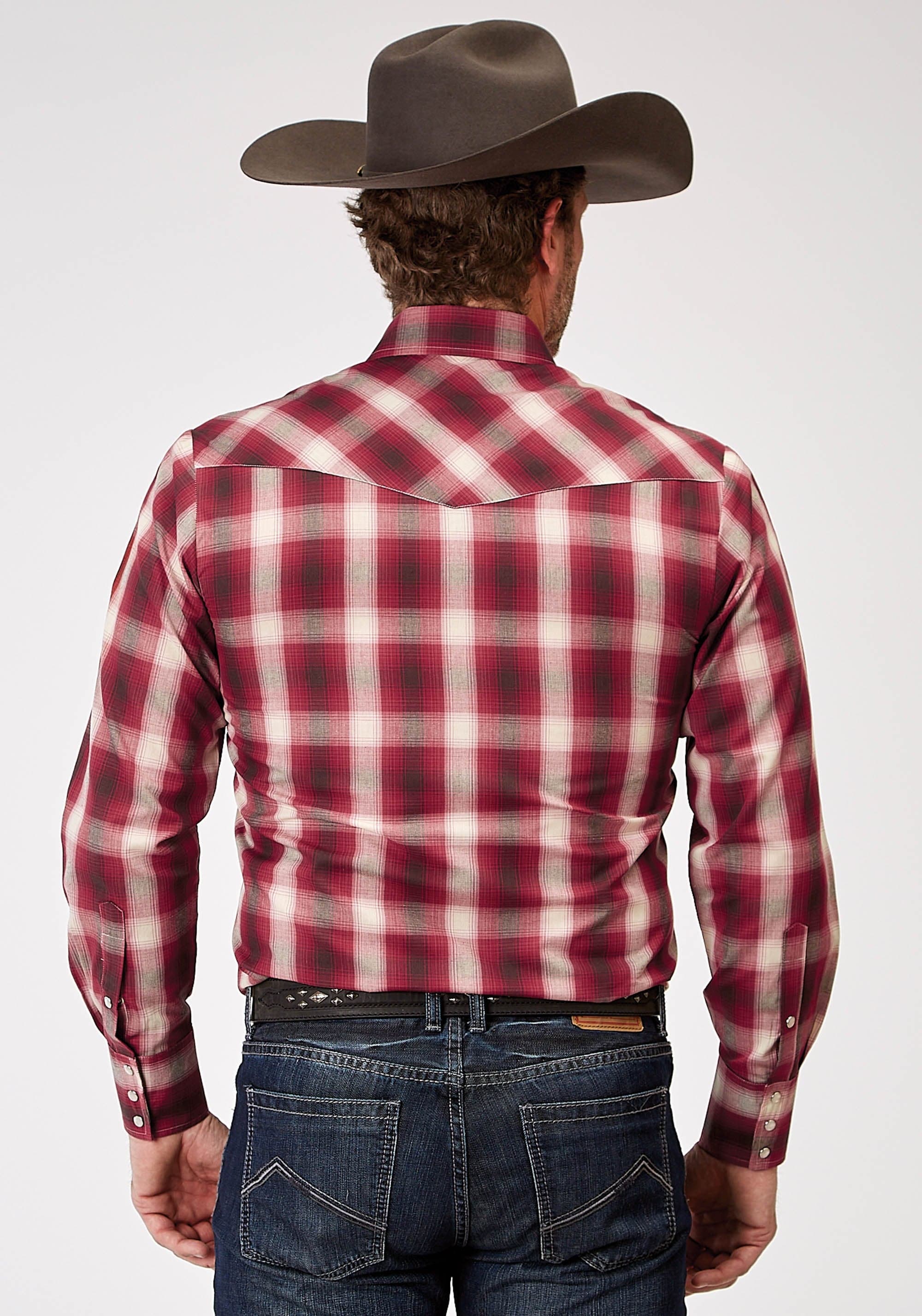 Roper Mens Long Sleeve Snap Red Plaid Western Shirt Tall Fit - Roper