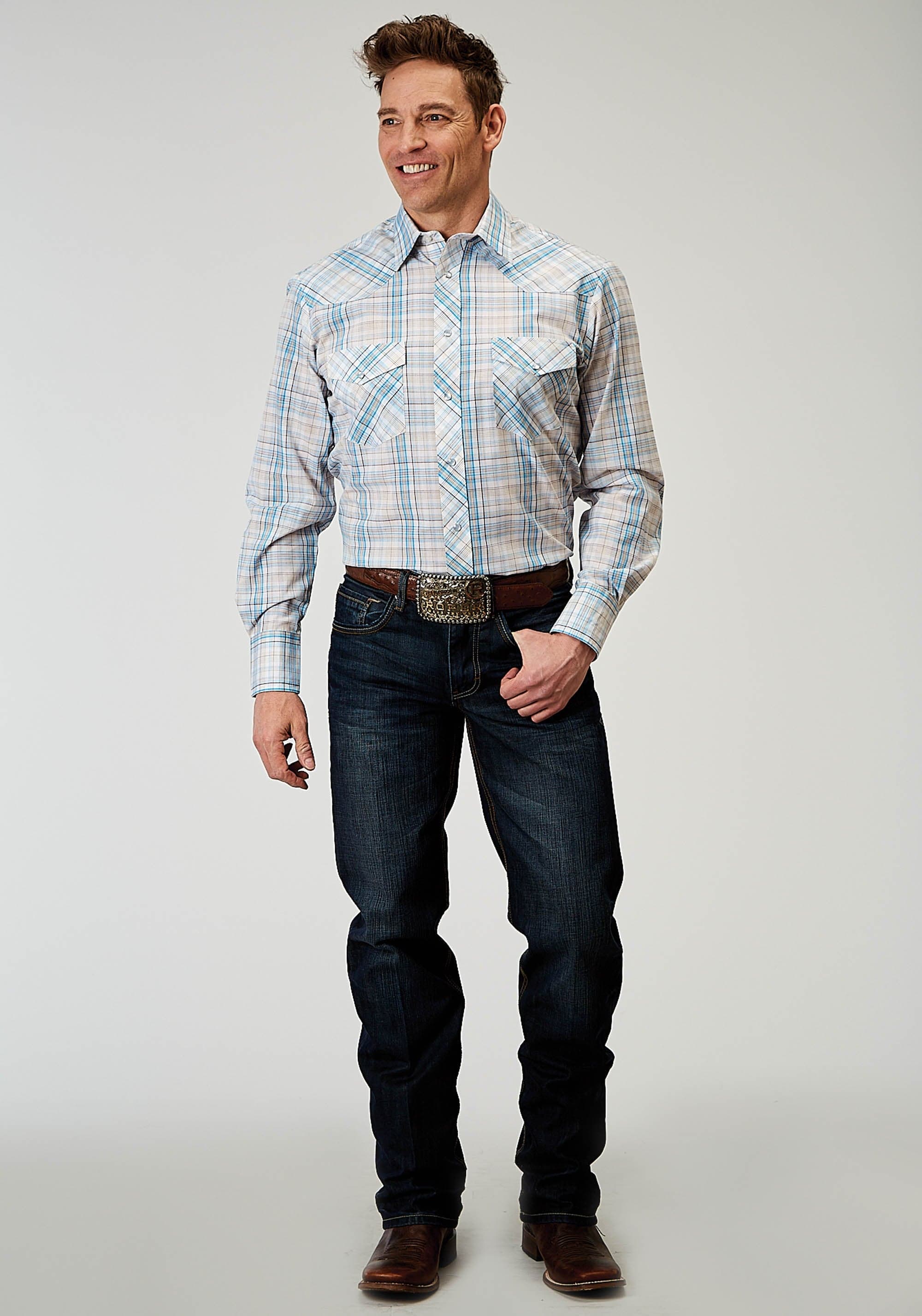 Roper Mens Long Sleeve Snap Multi Plaid Western Shirt Tall Fit - Roper
