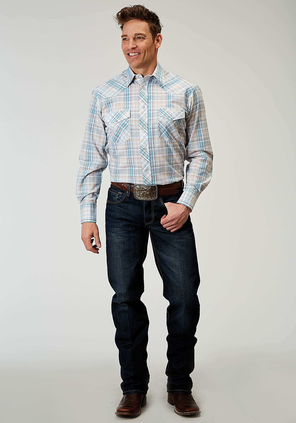 Roper Mens Long Sleeve Snap Multi Plaid Western Shirt Tall Fit - Roper - Flyclothing LLC