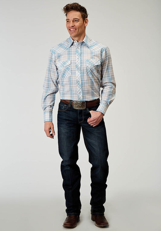 Roper Mens Long Sleeve Snap Multi Plaid Western Shirt Tall Fit - Roper