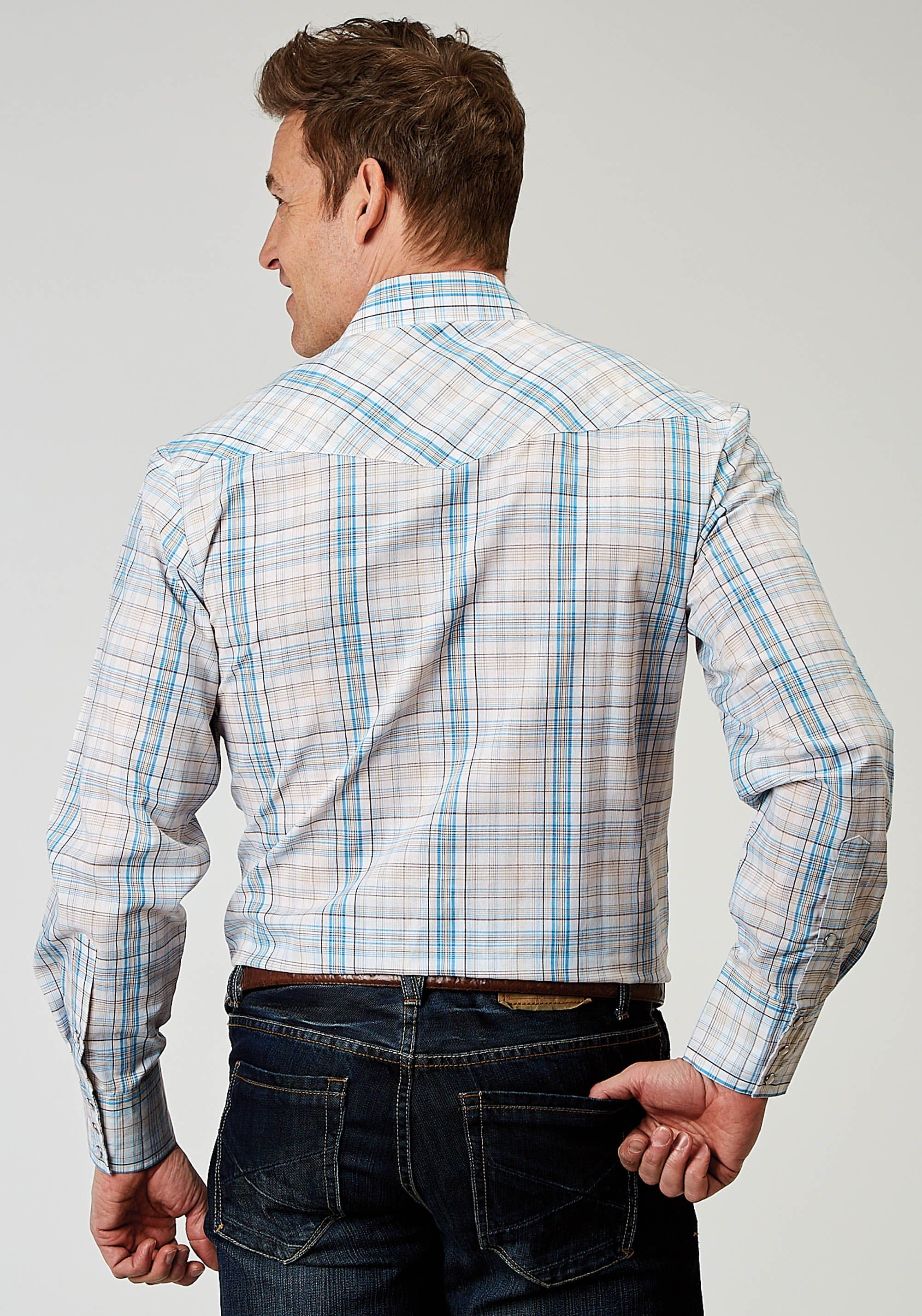 Roper Mens Long Sleeve Snap Multi Plaid Western Shirt Tall Fit - Roper