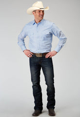 Roper Mens Long Sleeve Snap Light Blue Tonal Stripe Western Shirt Tall Fit - Roper