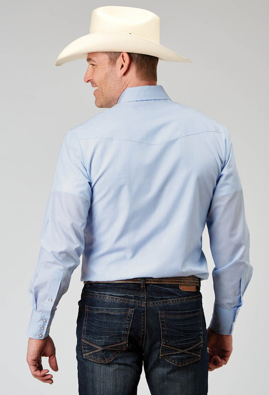 Roper Mens Long Sleeve Snap Light Blue Tonal Stripe Western Shirt Tall Fit - Roper
