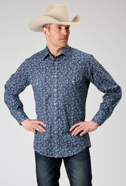 Roper Mens Long Sleeve Snap Ditsy Floral Print Western Shirt Tall Fit - Roper