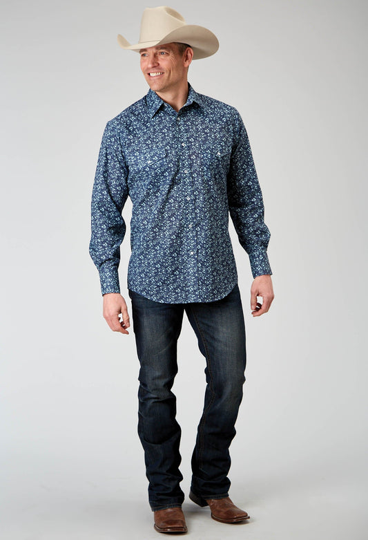 Roper Mens Long Sleeve Snap Ditsy Floral Print Western Shirt Tall Fit - Roper