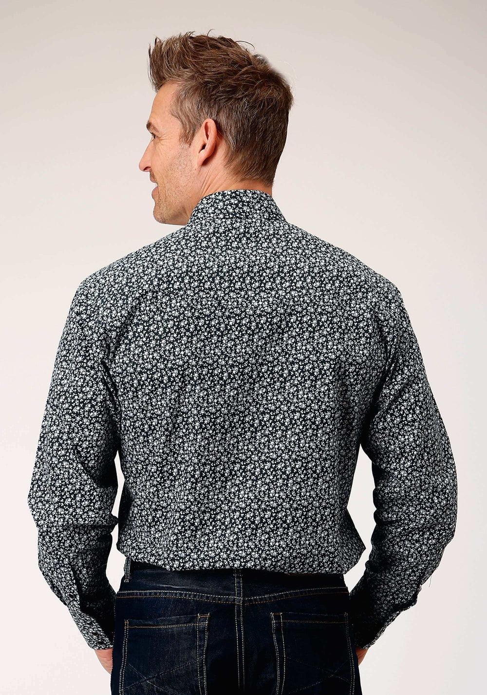 Roper Mens Long Sleeve Snap Black White Floral Print Western Shirt Tall Fit - Roper - Flyclothing LLC