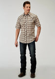 Roper Mens Short Sleeve Snap Desert Plaid Western Shirt With Embroidery On Back Yokes Smile Pockets - Roper