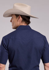 Mens Roper  Diamond Dots Print Short Sleeve Snap Shirt