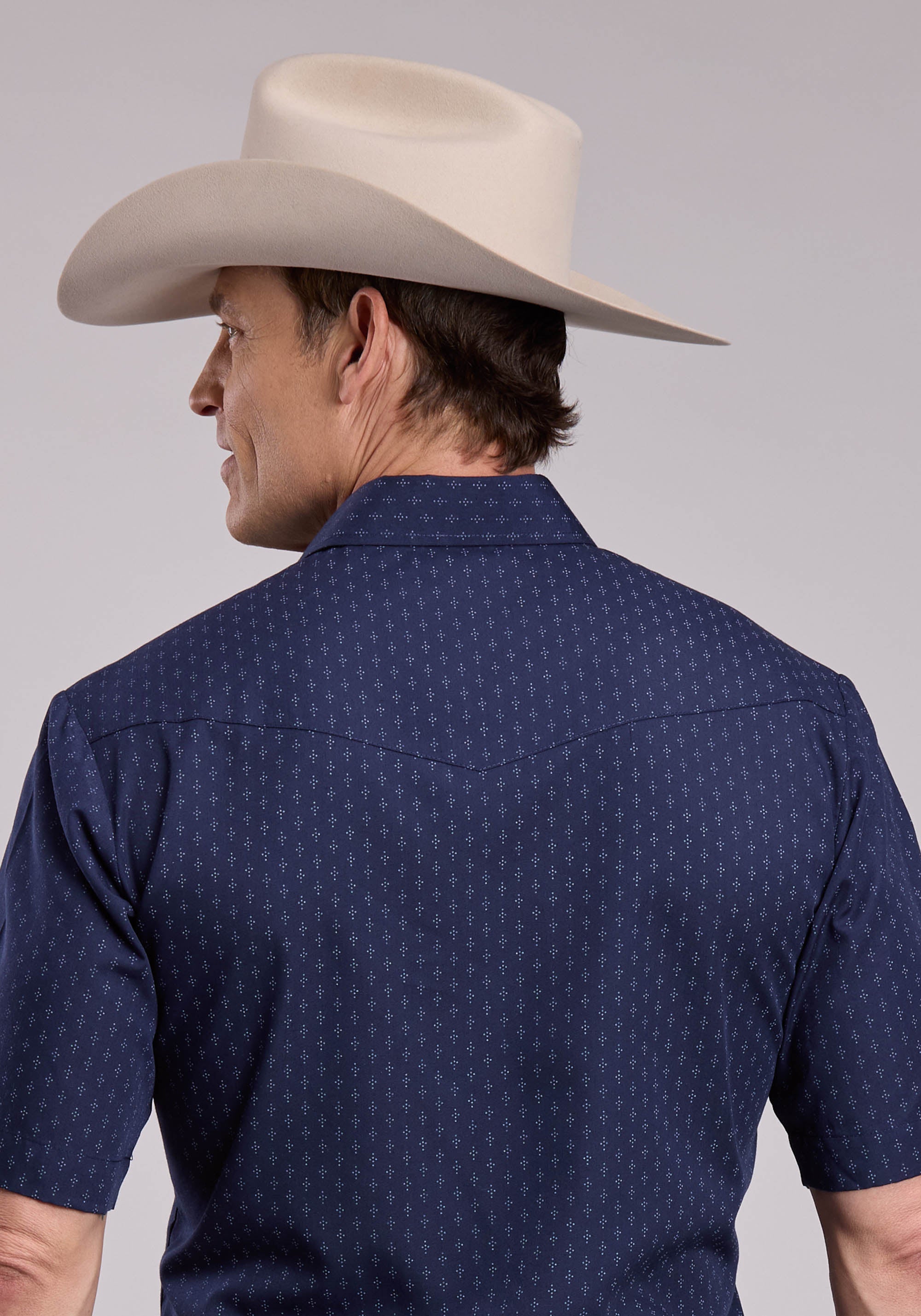 Mens Roper  Diamond Dots Print Short Sleeve Snap Shirt
