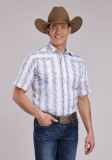 Mens Roper Floral Stripe Short Sleeve Snap Shirt