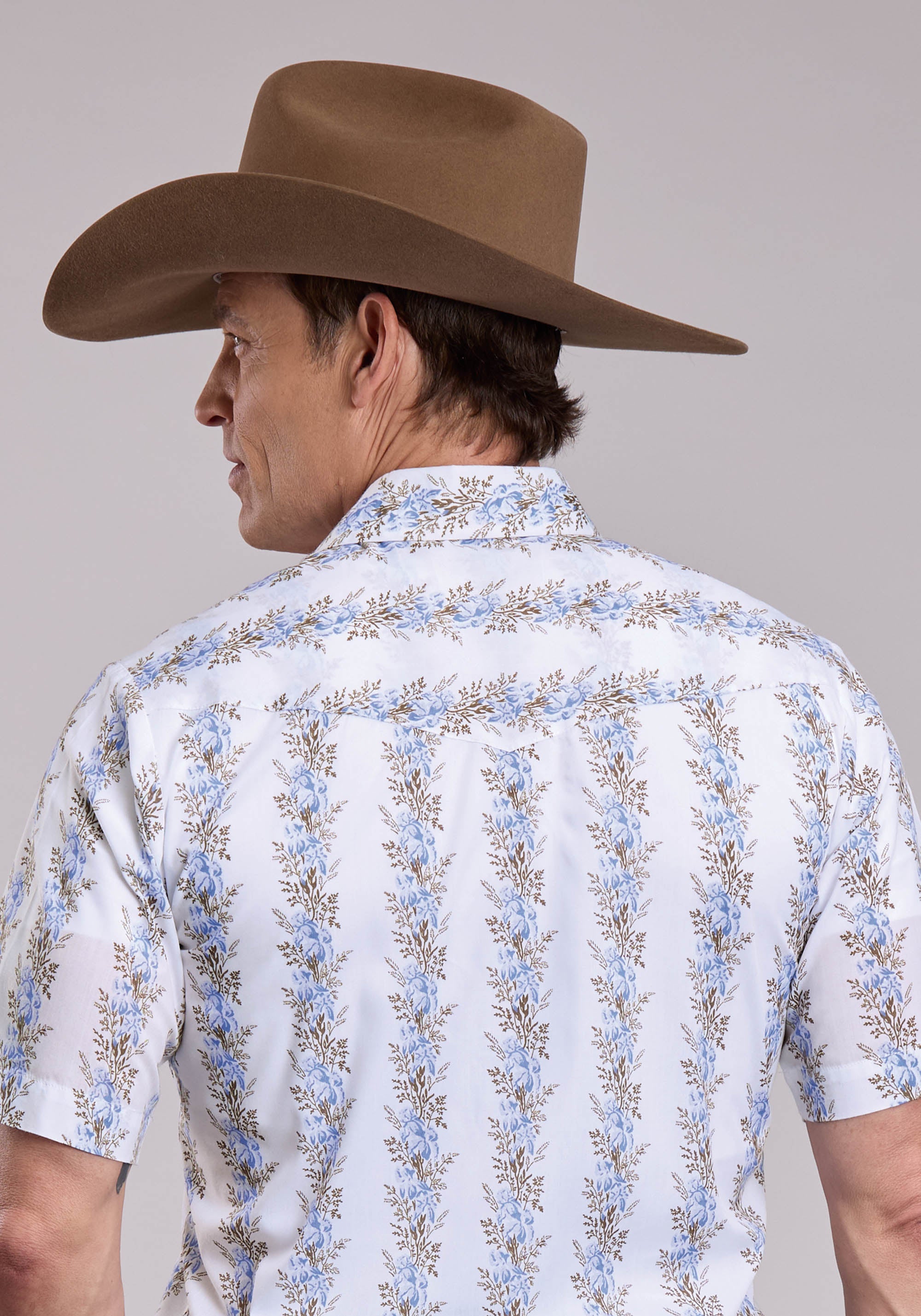 Mens Roper Floral Stripe Short Sleeve Snap Shirt