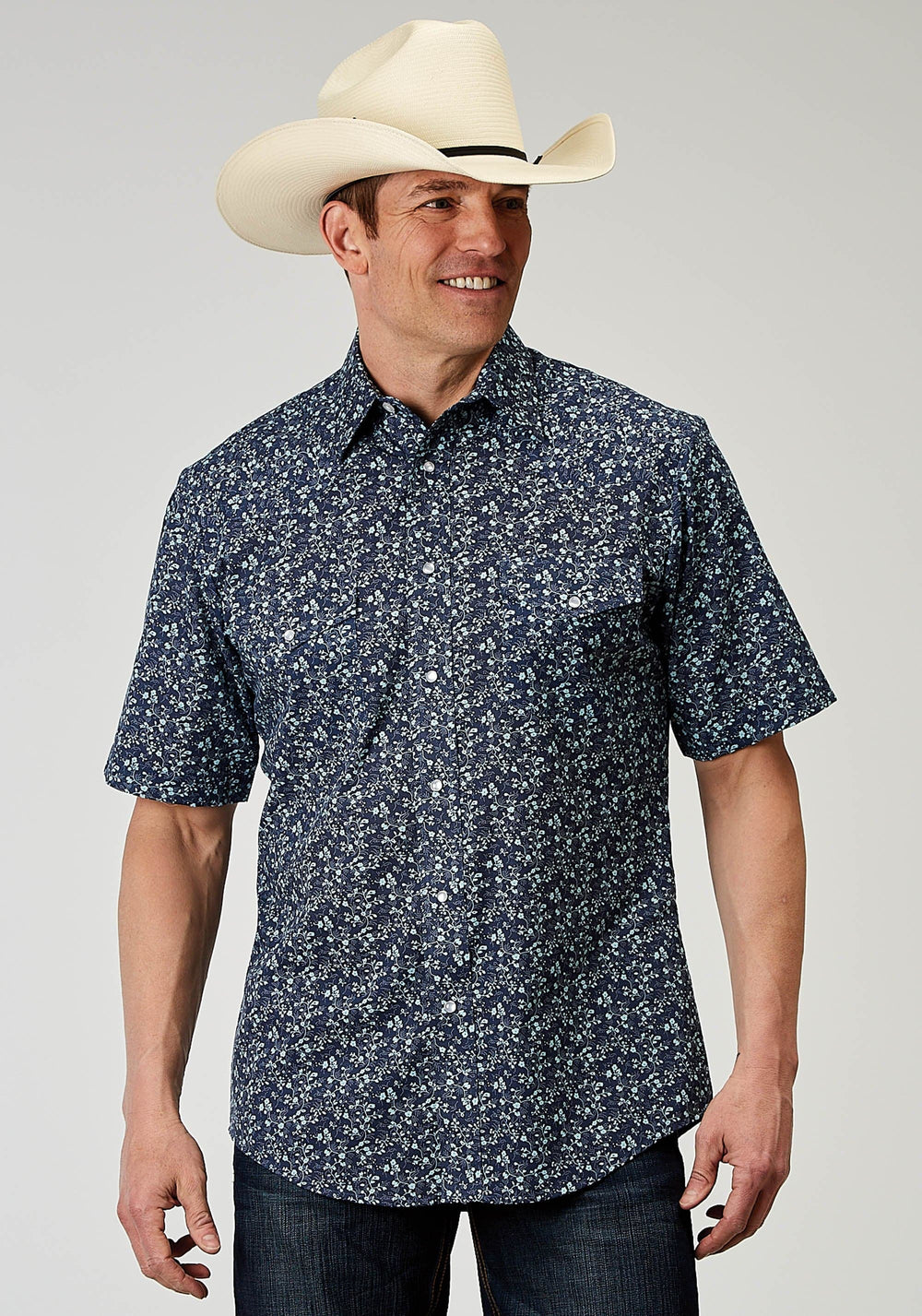 Roper Mens Short Sleeve Snap Ditsy Floral Print Western Shirt - Roper
