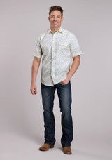 Mens Roper Cream Floral Print Short Sleeve Snap Shirt