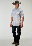 Roper Mens Short Sleeve Snap Blue Stripe Western Shirt - Roper