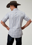 Roper Mens Short Sleeve Snap Blue Stripe Western Shirt - Roper