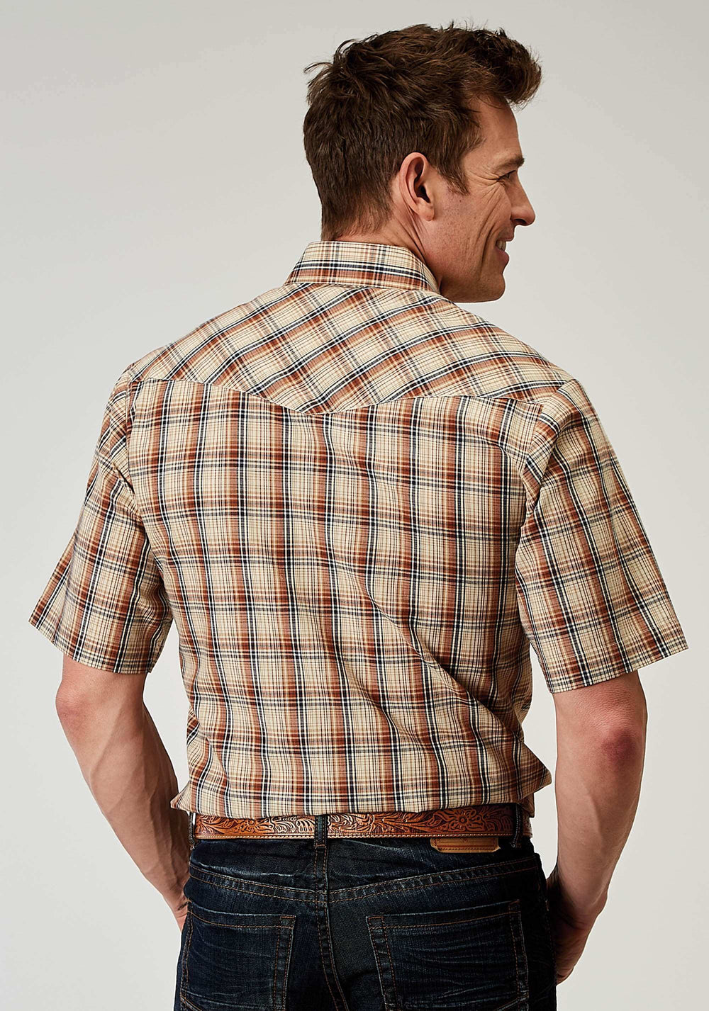 Roper Mens Short Sleeve Snap Brown Plaid Western Shirt - Roper - Flyclothing LLC