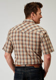 Roper Mens Short Sleeve Snap Brown Plaid Western Shirt - Roper