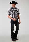 Roper Mens Short Sleeve Snap Black And White Plaid Western Shirt - Roper