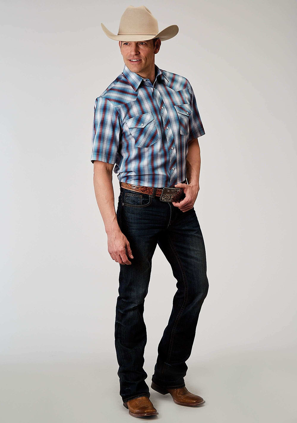 Roper Mens Short Sleeve Snap Americana Plaid Western Shirt - Roper - Flyclothing LLC