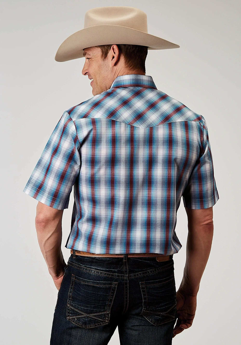 Roper Mens Short Sleeve Snap Americana Plaid Western Shirt - Roper - Flyclothing LLC