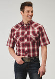 Roper Mens Short Sleeve Snap Red Plaid Western Shirt - Roper