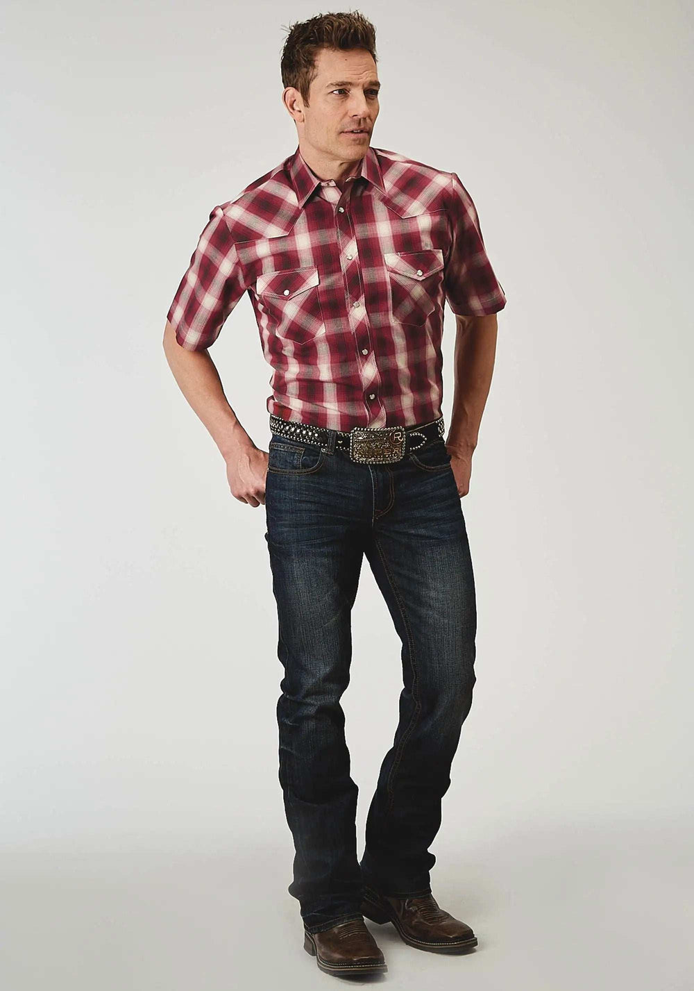Roper Mens Short Sleeve Snap Red Plaid Western Shirt - Roper - Flyclothing LLC