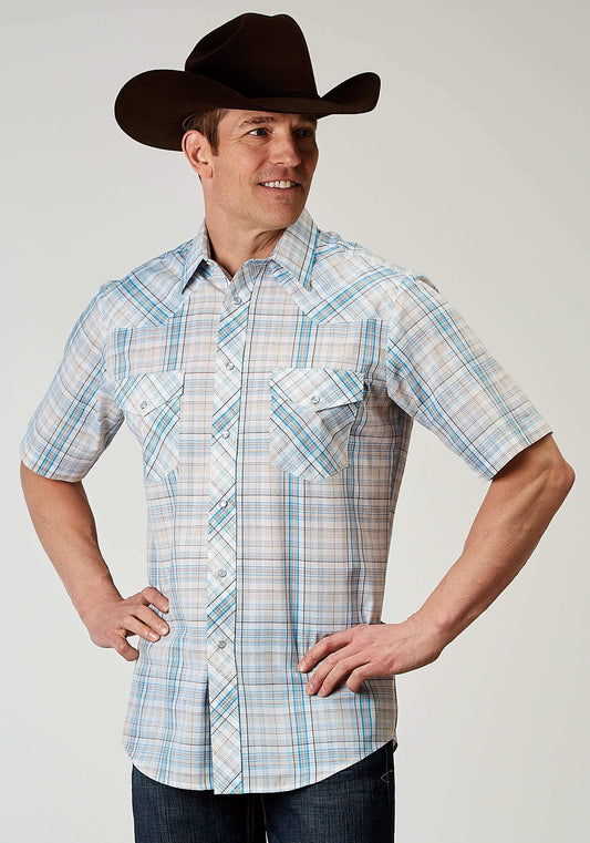 Roper Mens Short Sleeve Snap Multi Plaid Western Shirt - Roper - Flyclothing LLC