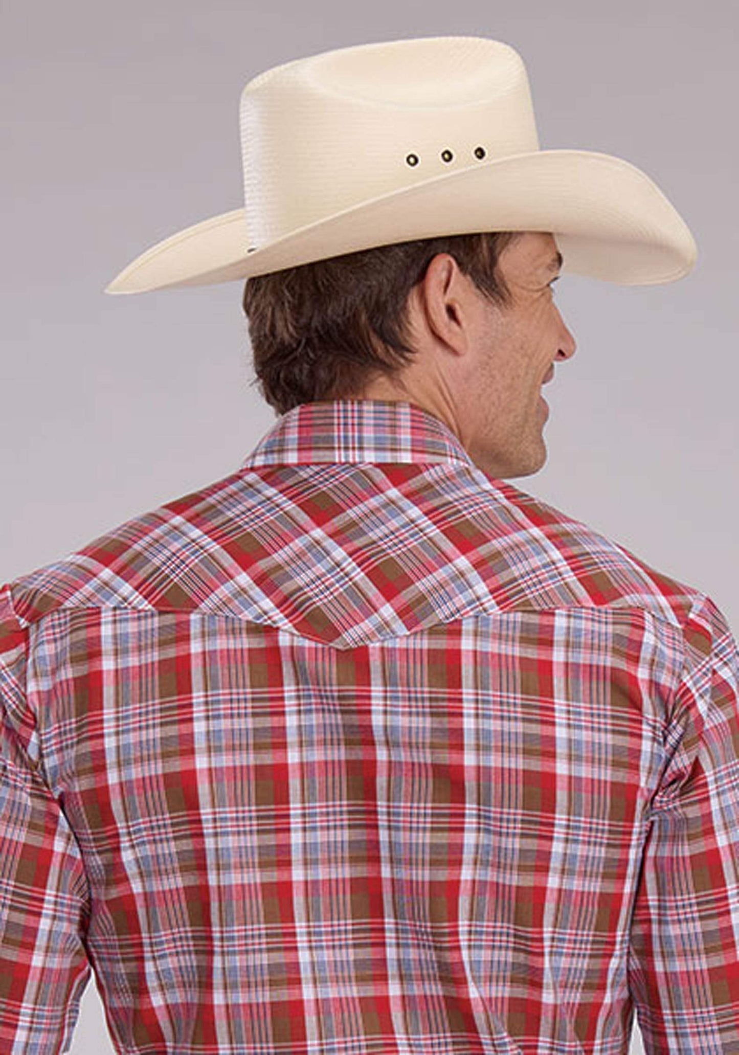 Roper Mens Brown Red And Blue Plaid Short Sleeve Snap Western Shirt - Roper - Flyclothing LLC